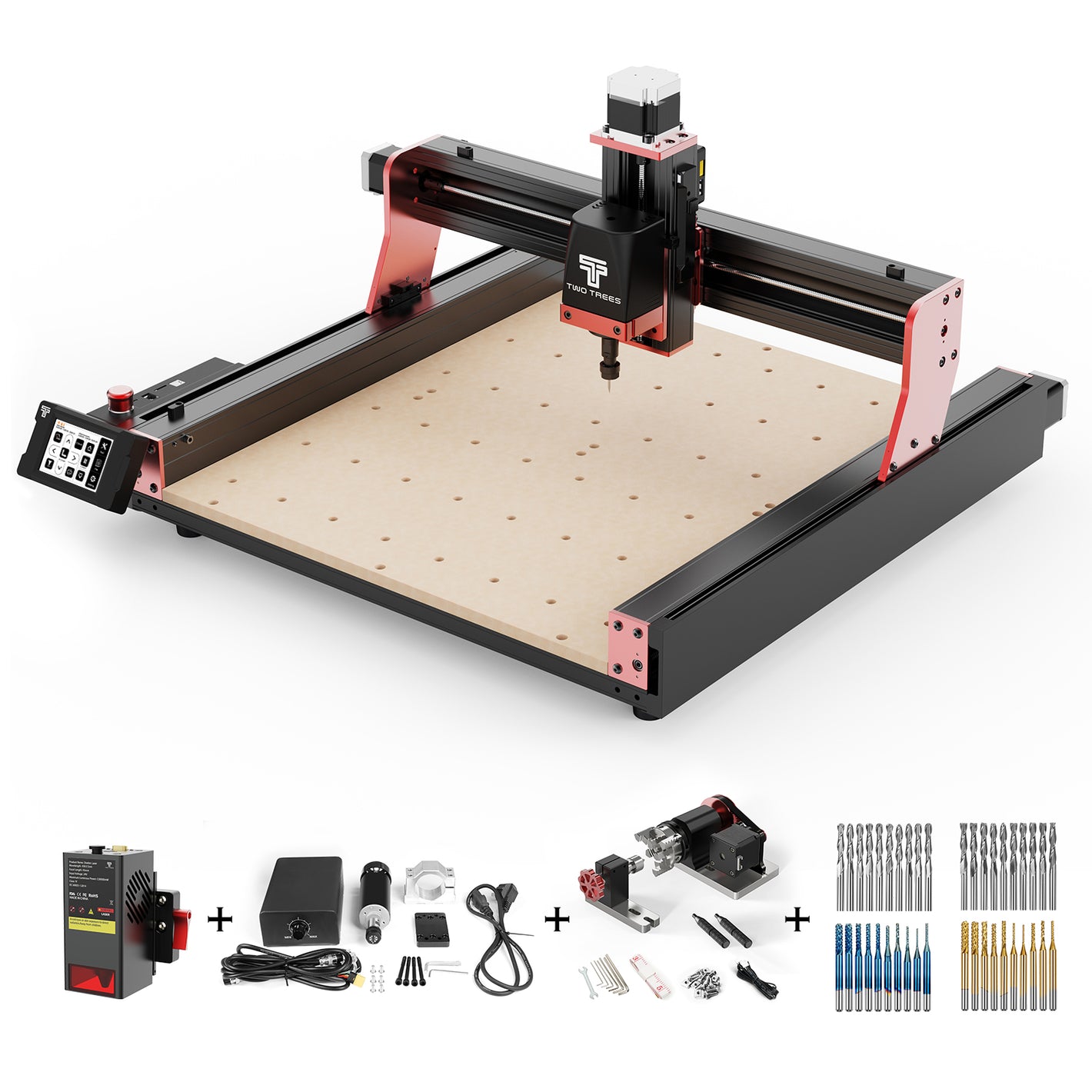 Twotrees TTC450 PRO Macchina CNC Router + Modulo Laser TC20 + Motore 500w + 4° Asse CNC Rotativo + Frese