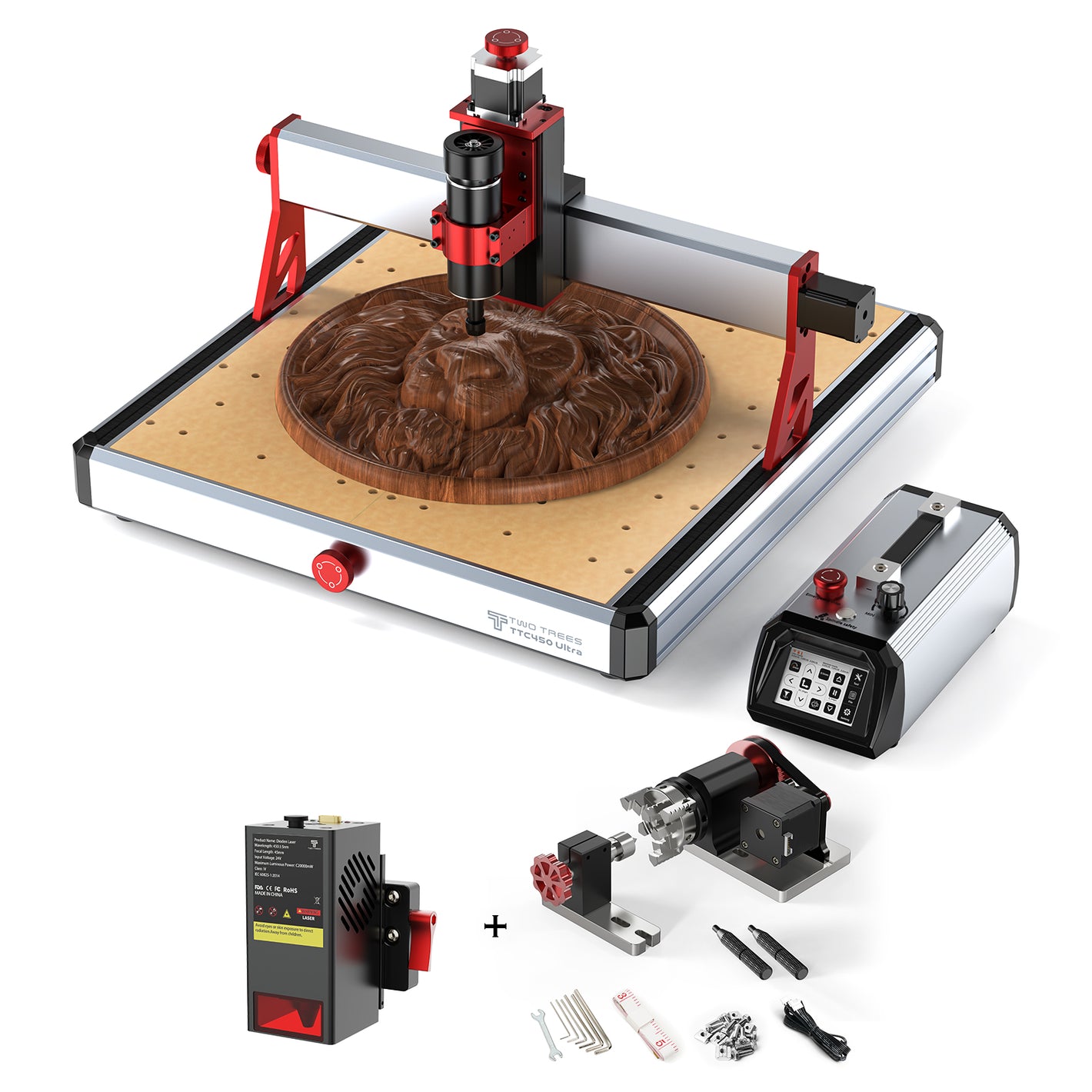 Twotrees TTC450 Ultra CNC Router Machine + TC20 Laser Module + 4th Axis