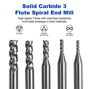 Twotrees HRC55 Dureza | Material de Carboneto de Tungsténio | Fresa de 3 Cortes (5 PCS)